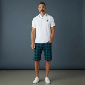 Tees Crossed Golf Genesis Polo Shirt Men's White Black Trim Logo‎ Size L